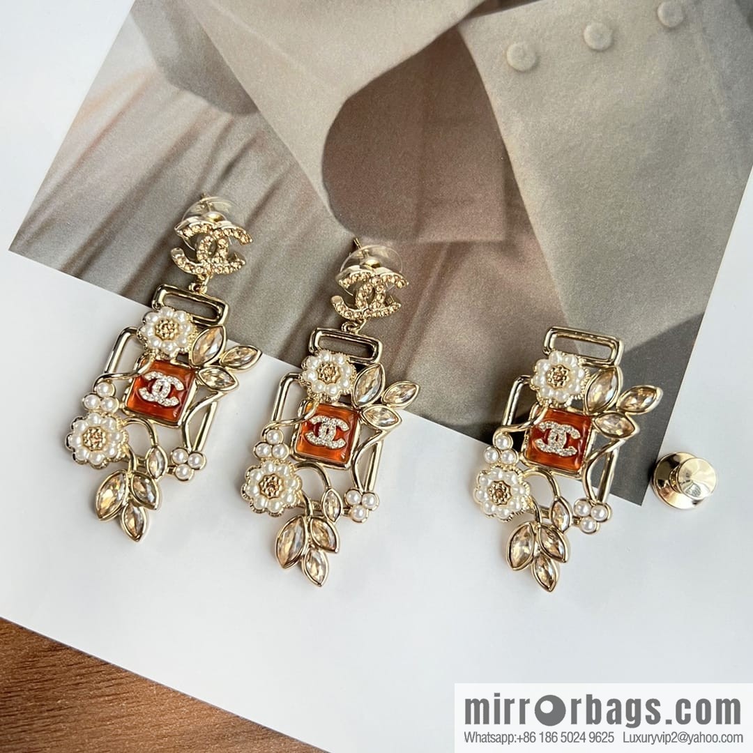 New ☑️ Chanel c2 double c pink diamond pearl flower stud earrings