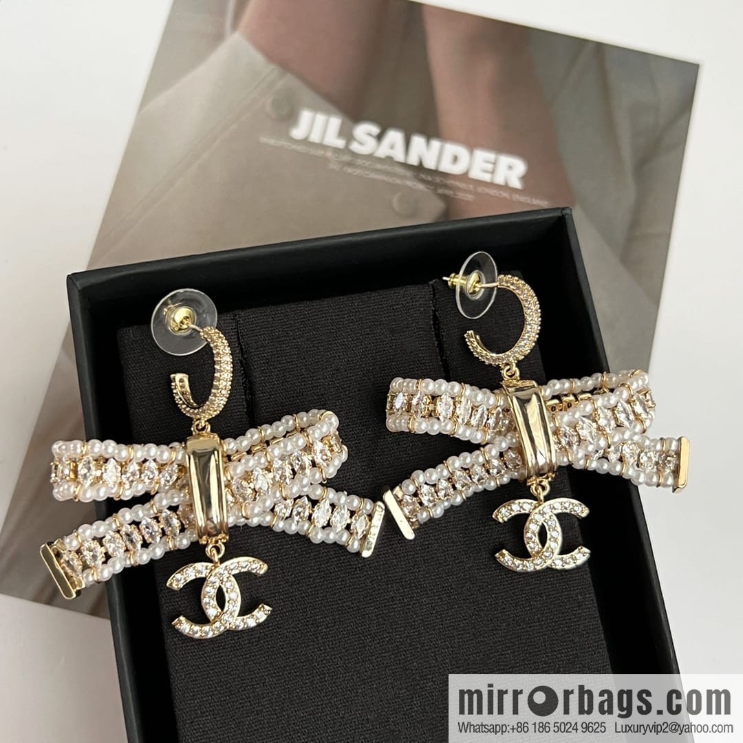 New ☑️ Chanel c3 double c bow pearl stud earrings
