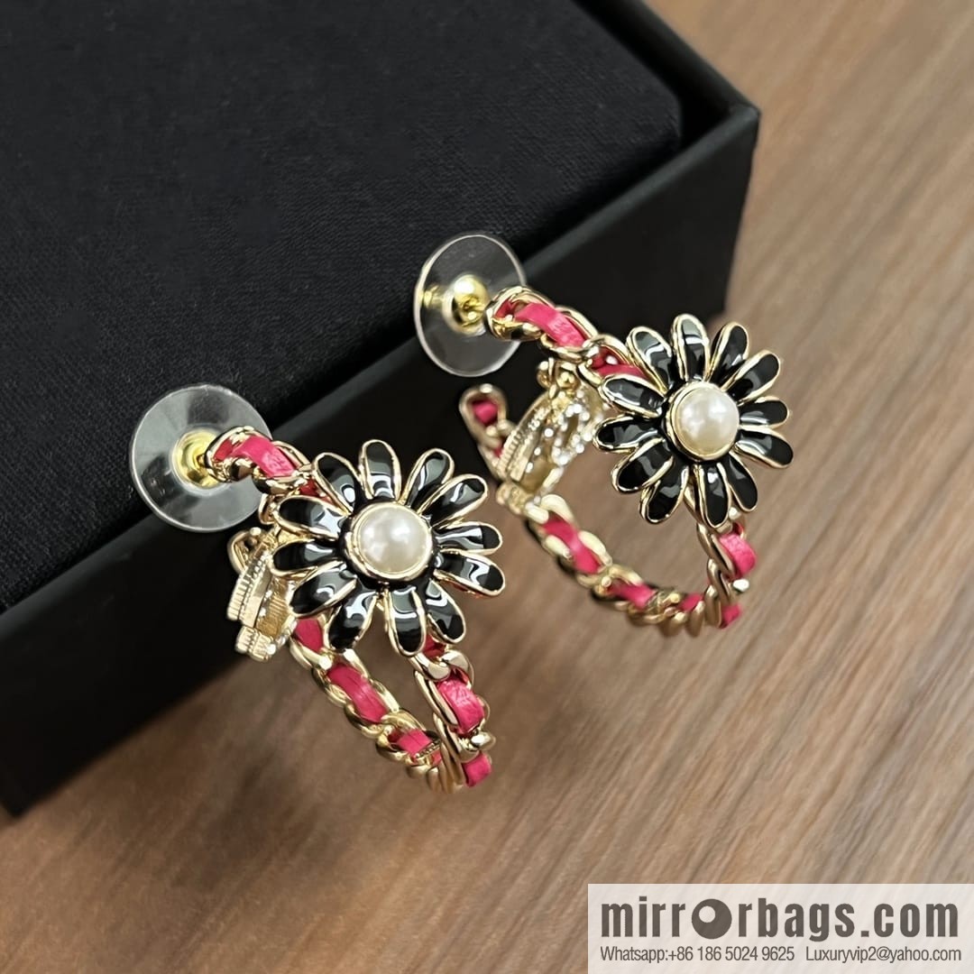 New ☑️ Chanel double c semi-round red leather rope stud earrings