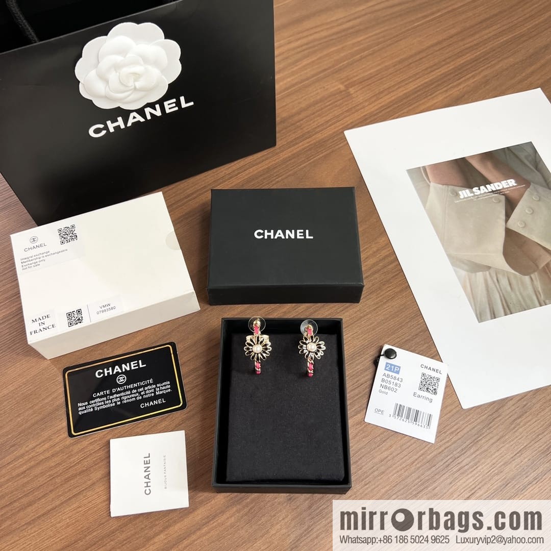 New ☑️ Chanel double c semi-round red leather rope stud earrings