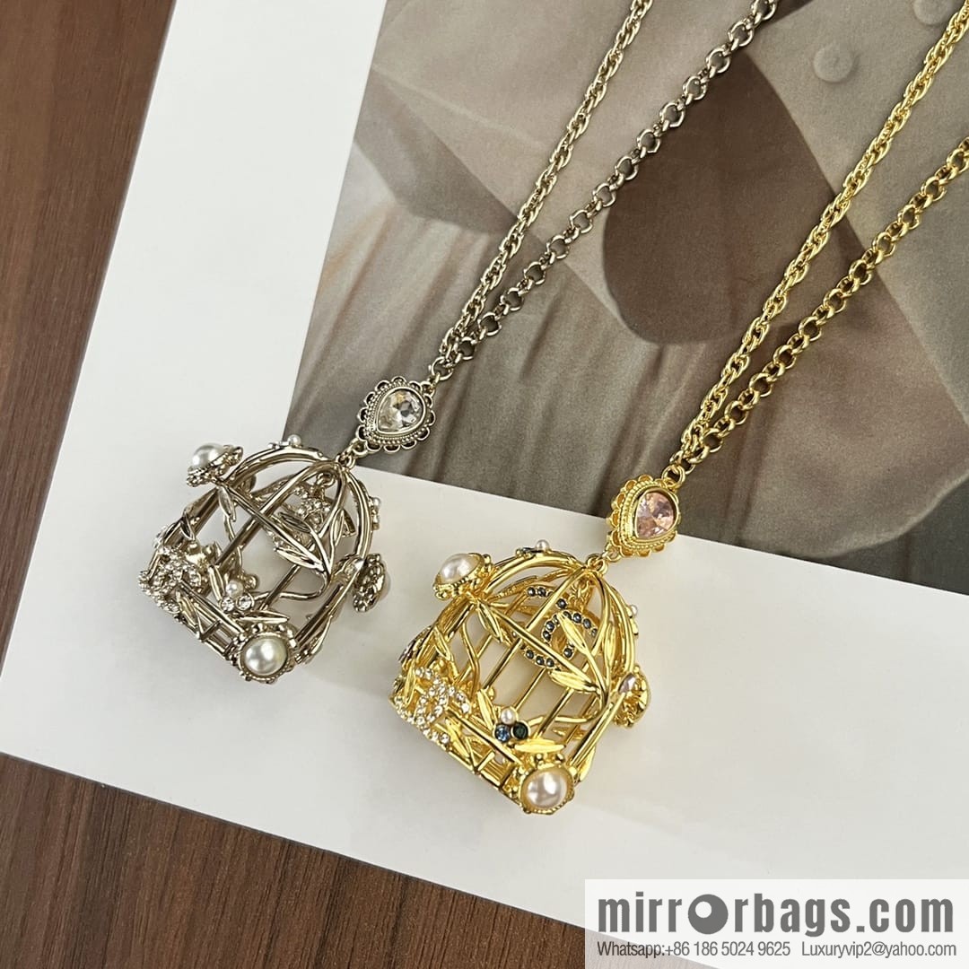 New ☑️ Chanel double c colored treasure bird cage necklace sweater chain