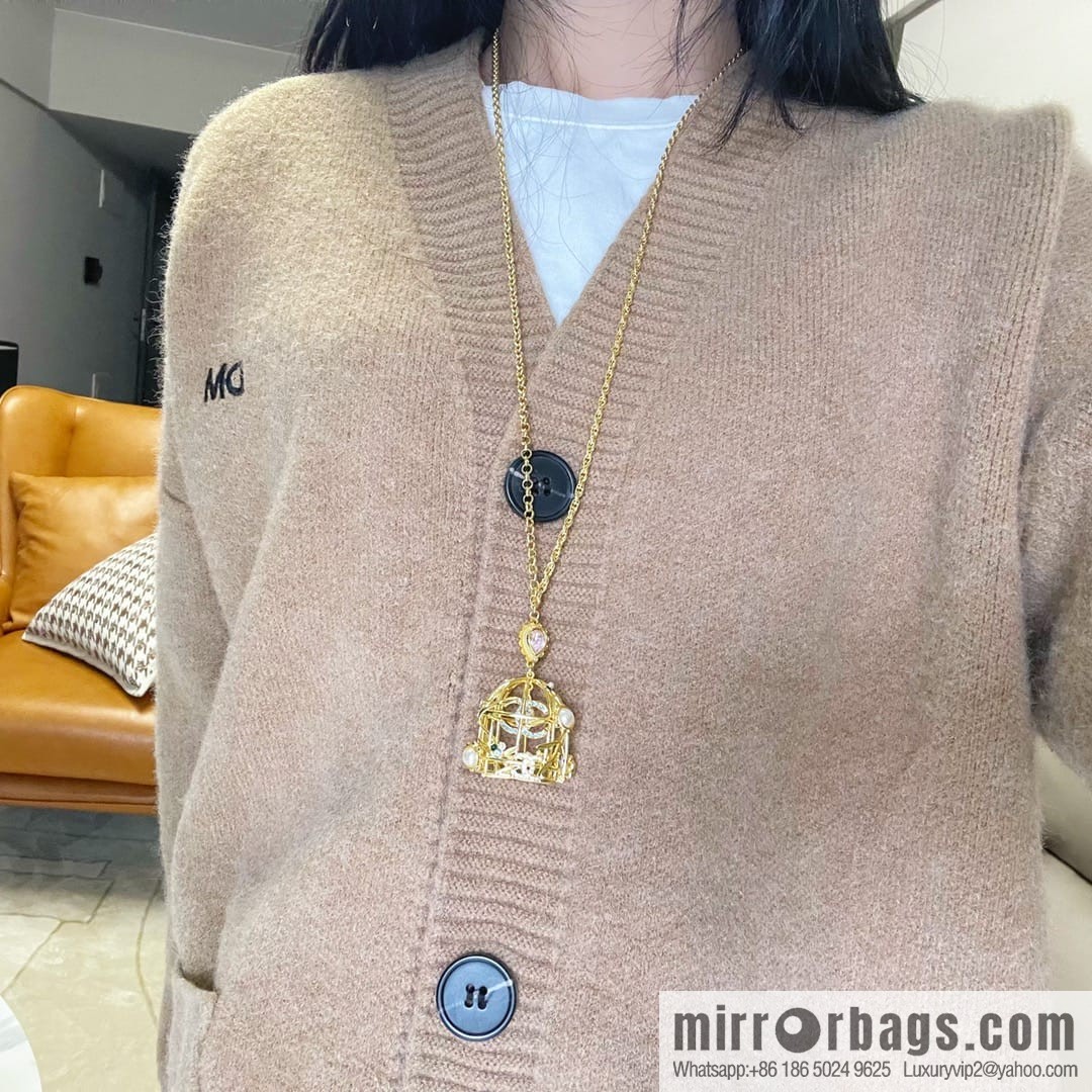New ☑️ Chanel double c colored treasure bird cage necklace sweater chain