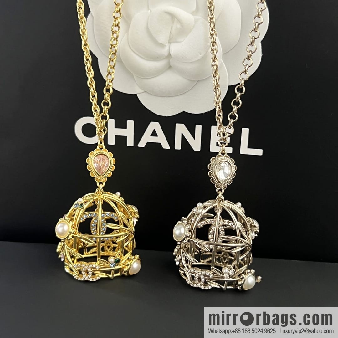 New ☑️ Chanel double c colored treasure bird cage necklace sweater chain