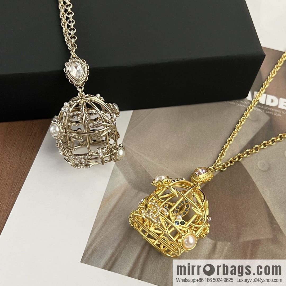 New ☑️ Chanel double c colored treasure bird cage necklace sweater chain