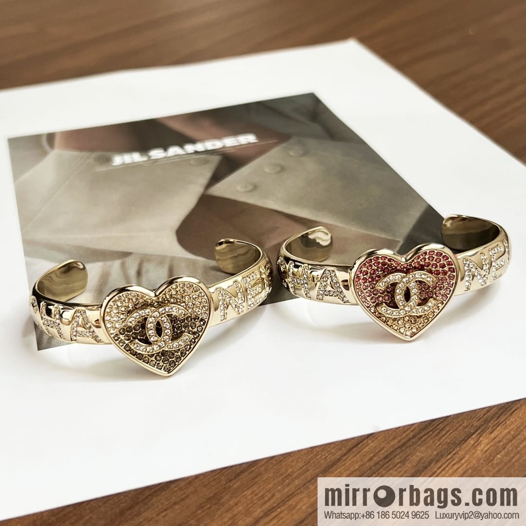 New ☑️ Chanel Double C Full Diamond Love Peach Heart Opening Bracelet