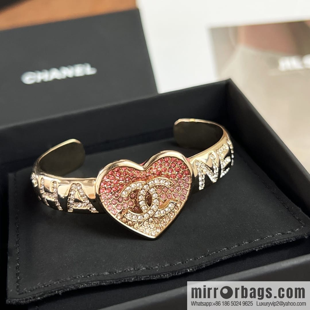 New ☑️ Chanel Double C Full Diamond Love Peach Heart Opening Bracelet