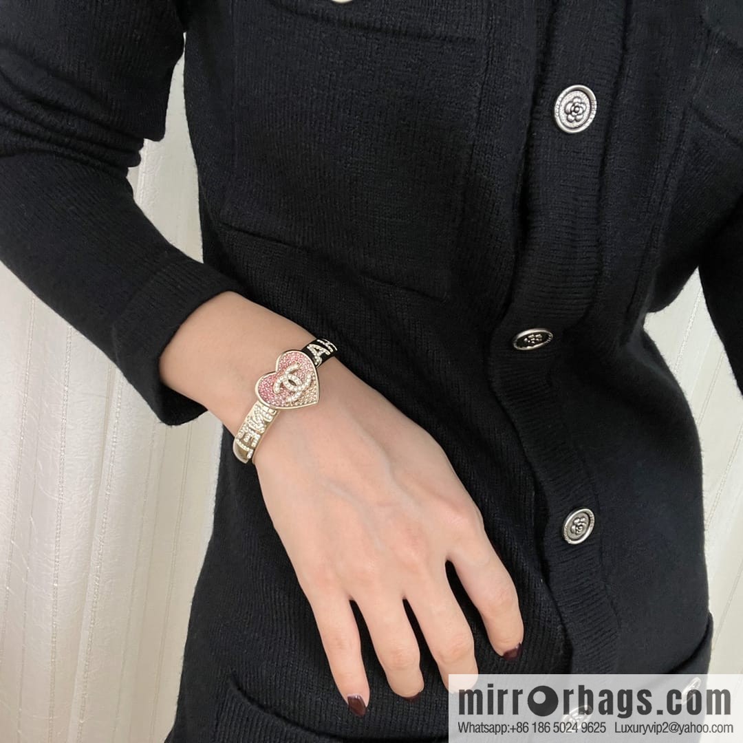 New ☑️ Chanel Double C Full Diamond Love Peach Heart Opening Bracelet