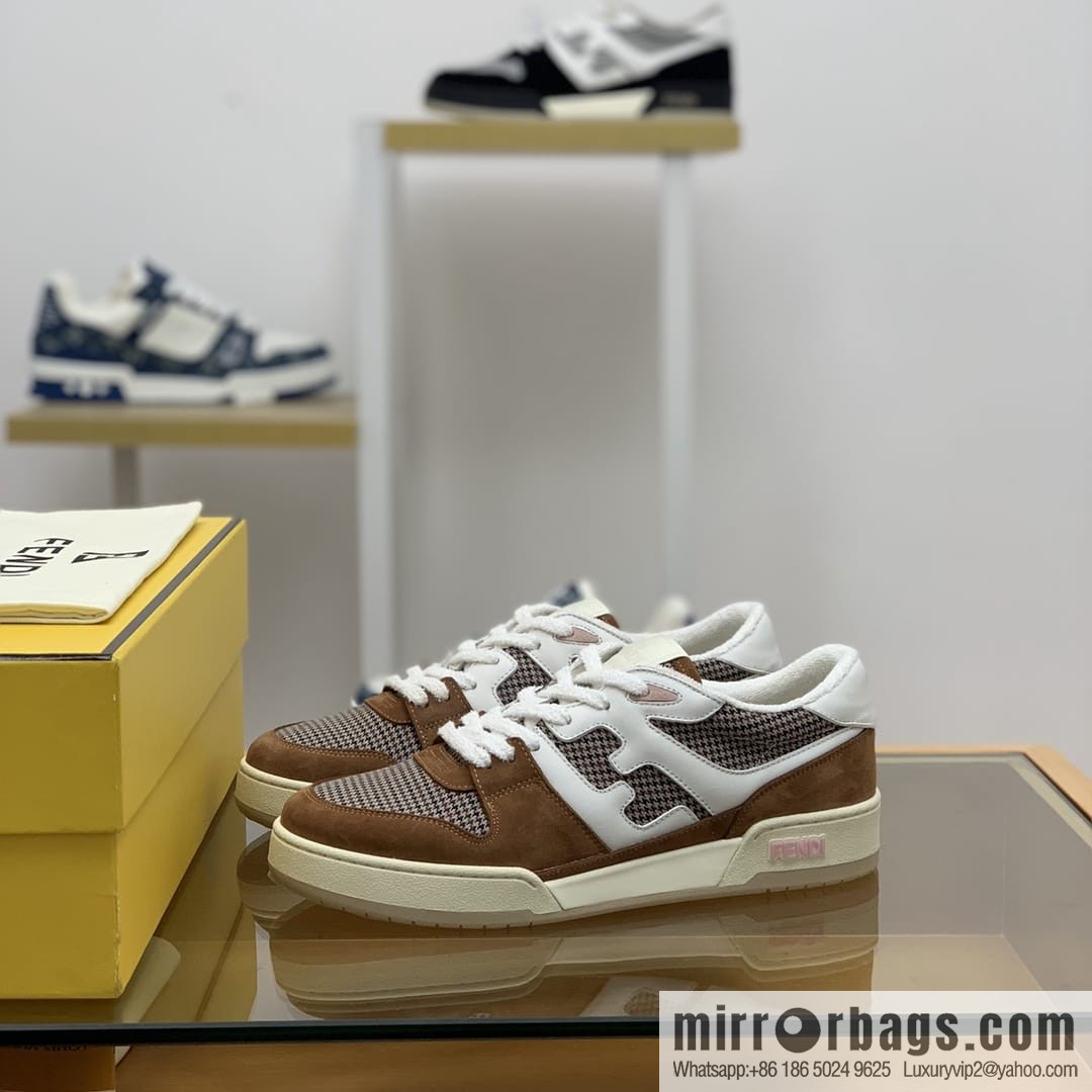 Fendi, made of white leather and jacquard fabric, men's Vintage sneakers