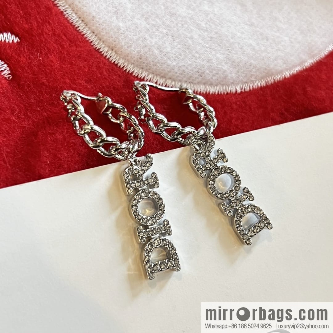 Dior silver dior letter stud earrings