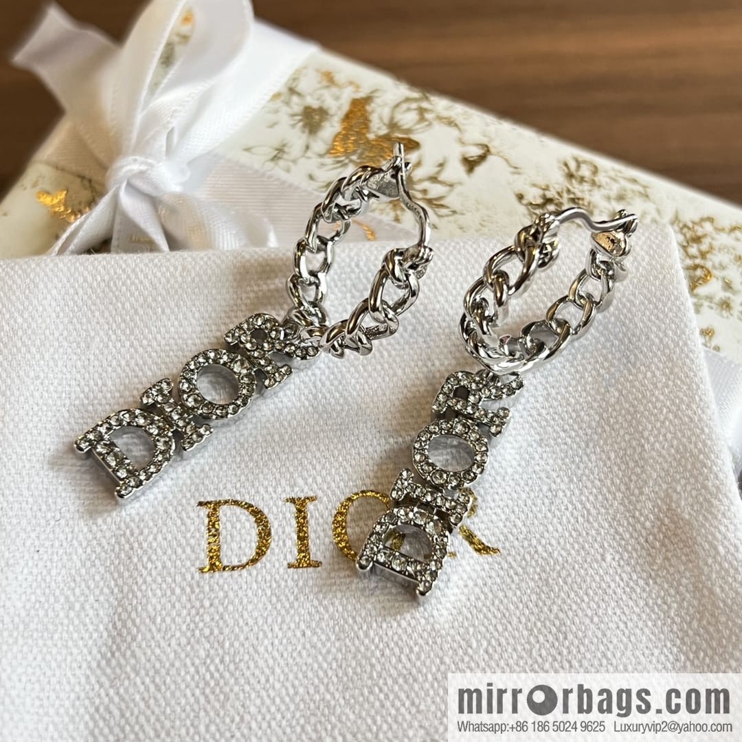 Dior silver dior letter stud earrings