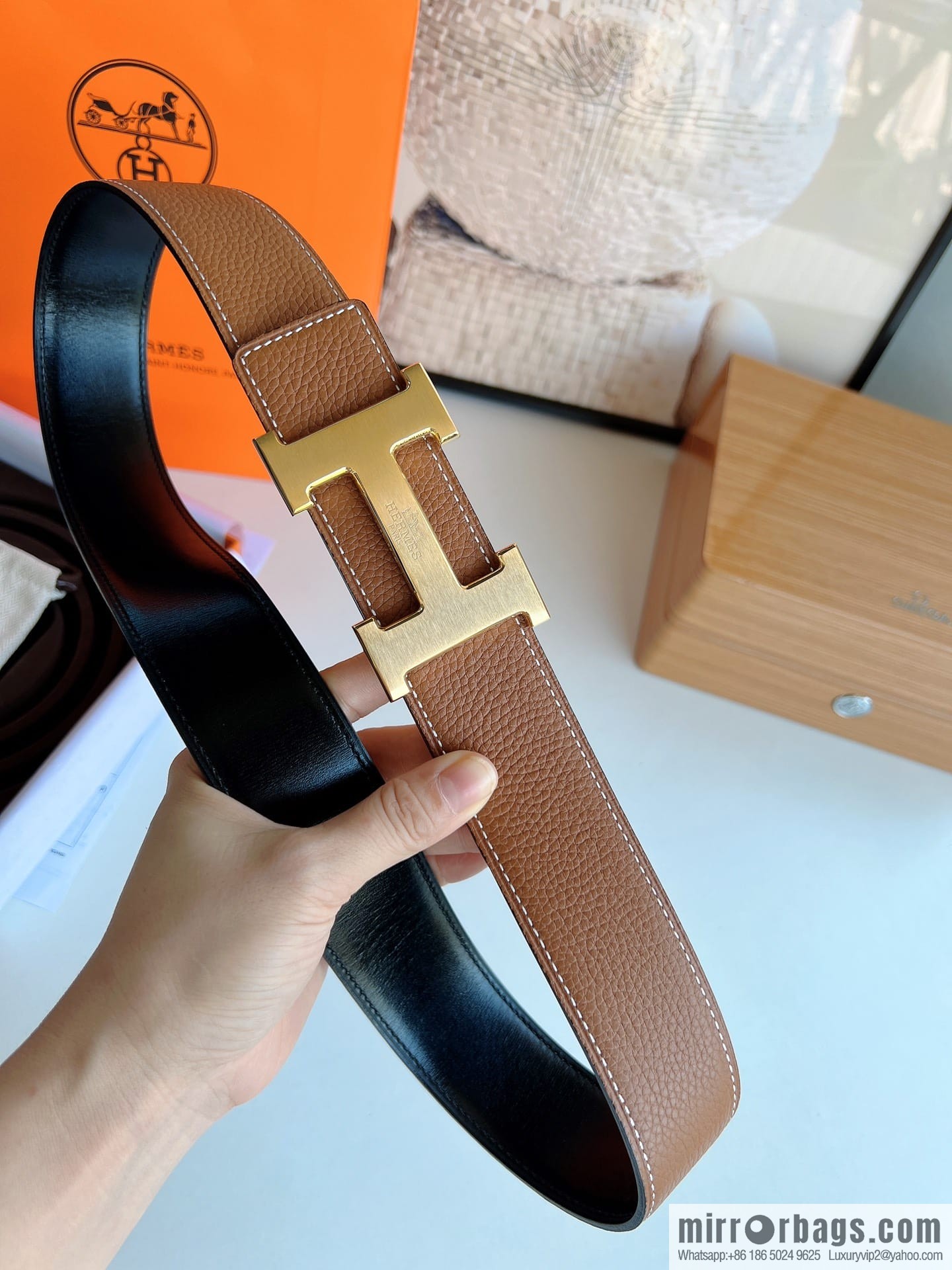 HERMES/Hermès H buckle horse drawn carriage logo men's 38mm waist belt