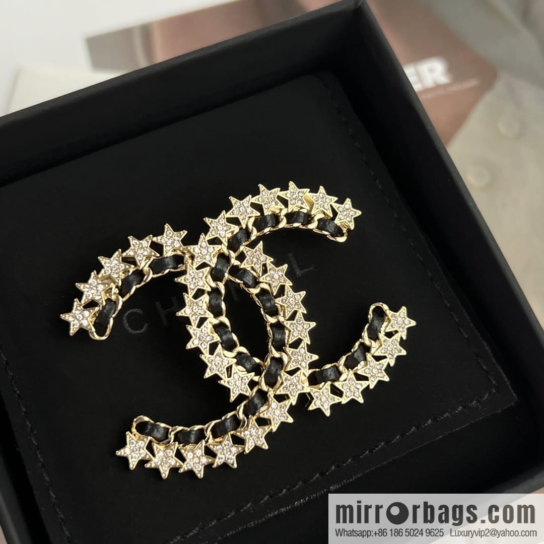 New ☑️ Chanel black leather rope pentagram star brooch