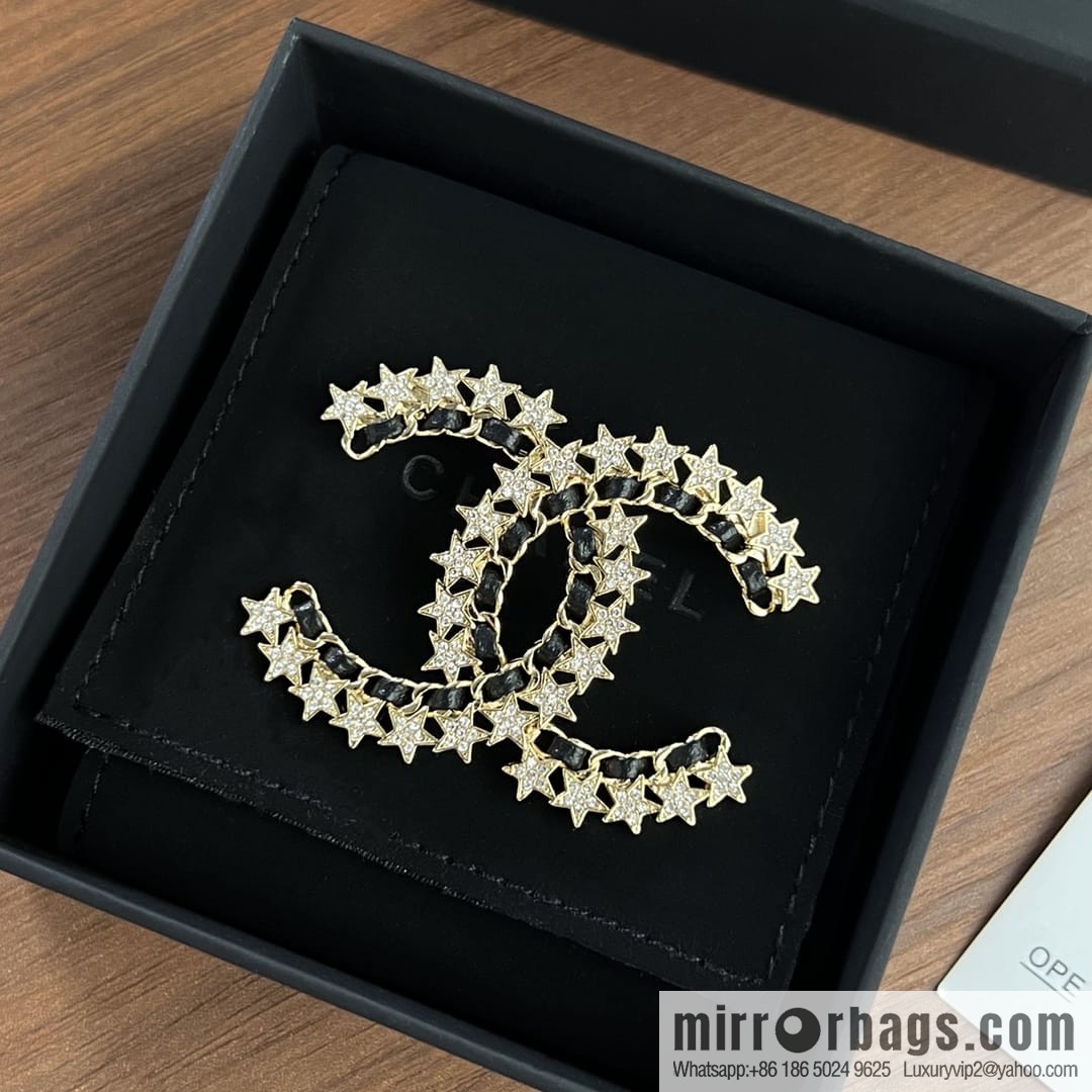 New ☑️ Chanel black leather rope pentagram star brooch