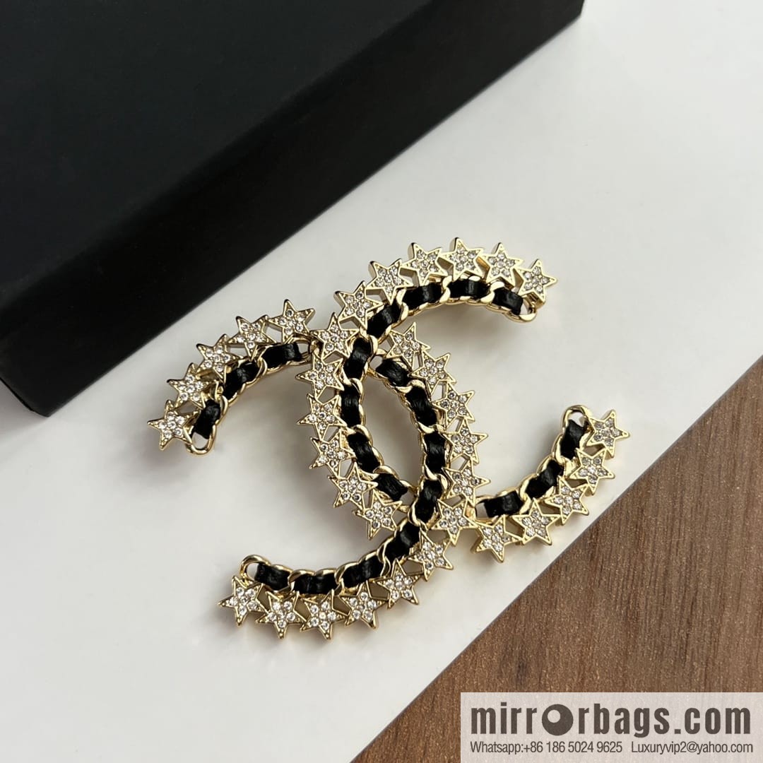 New ☑️ Chanel black leather rope pentagram star brooch