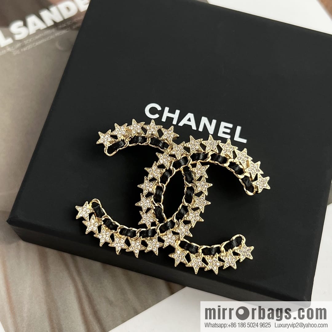 New ☑️ Chanel black leather rope pentagram star brooch