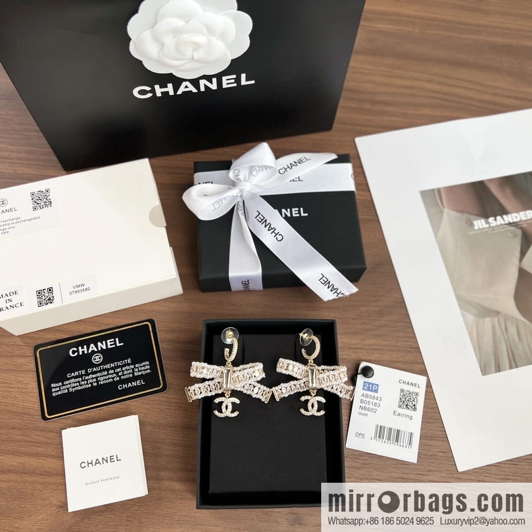 New ☑️ Chanel c3 double c bow pearl stud earrings