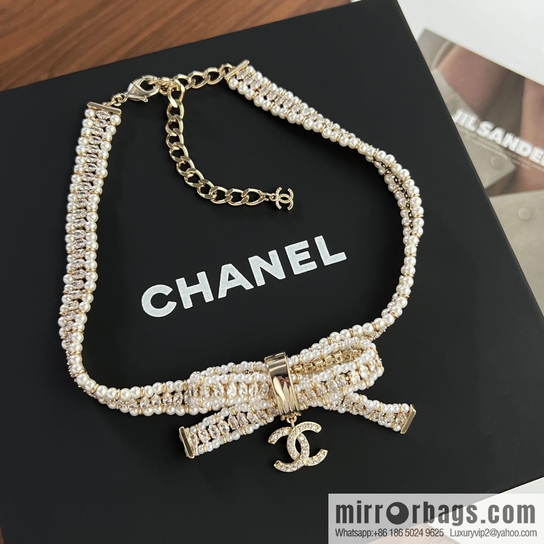 New ☑️ Chanel Double C Bow Pearl Necklace