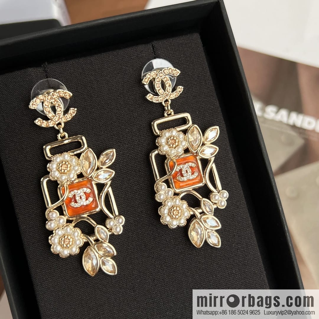 New ☑️ Chanel c2 double c pink diamond pearl flower stud earrings