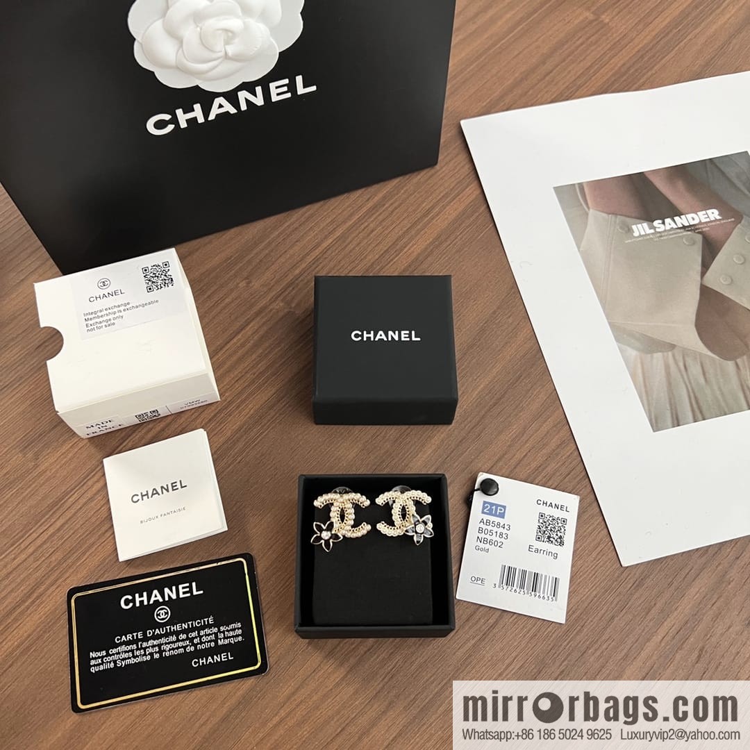 New ☑️ Chanel c1 double c pearl black camellia stud earrings