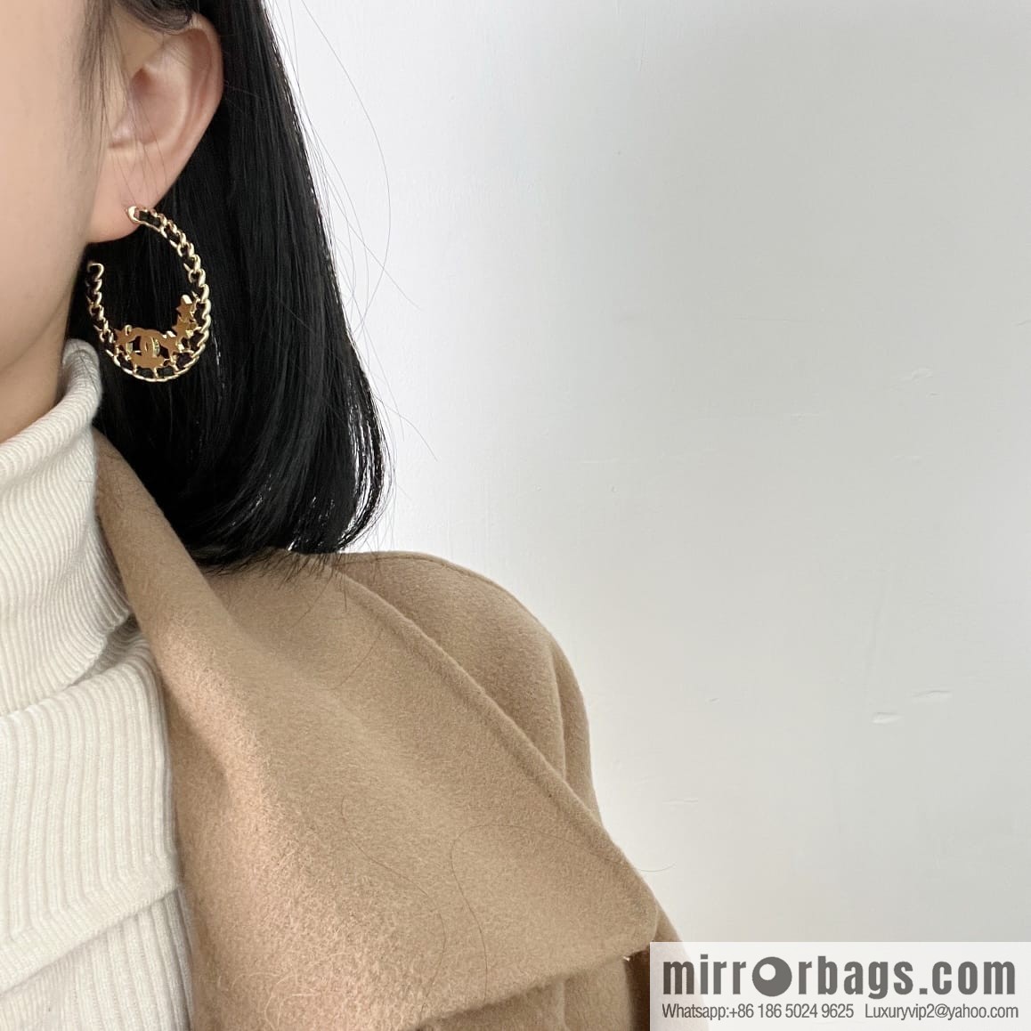 New ☑️ Chanel semi-round double c black leather rope star stud earrings
