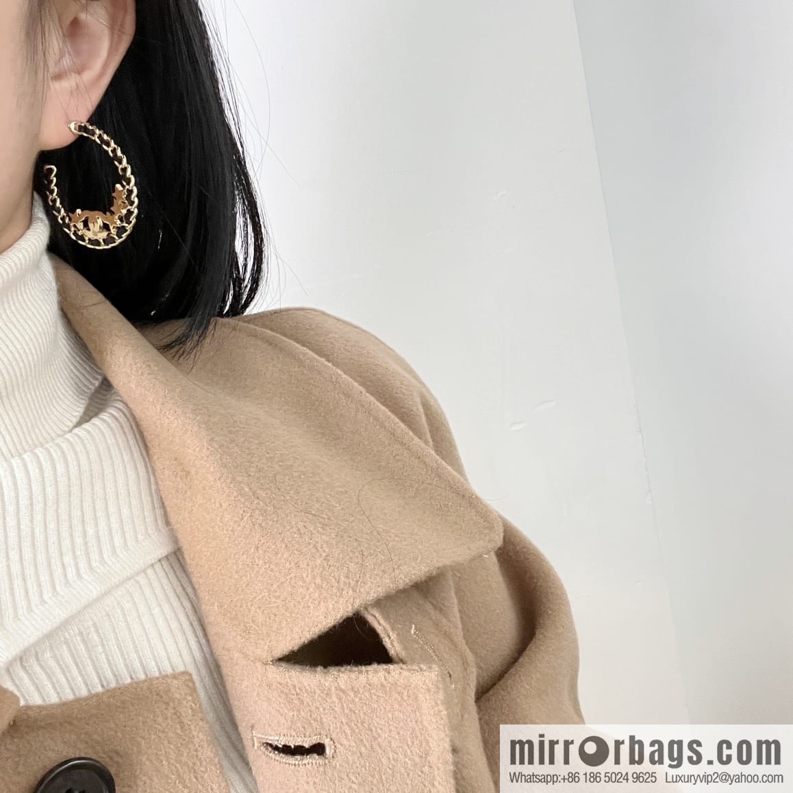New ☑️ Chanel semi-round double c black leather rope star stud earrings
