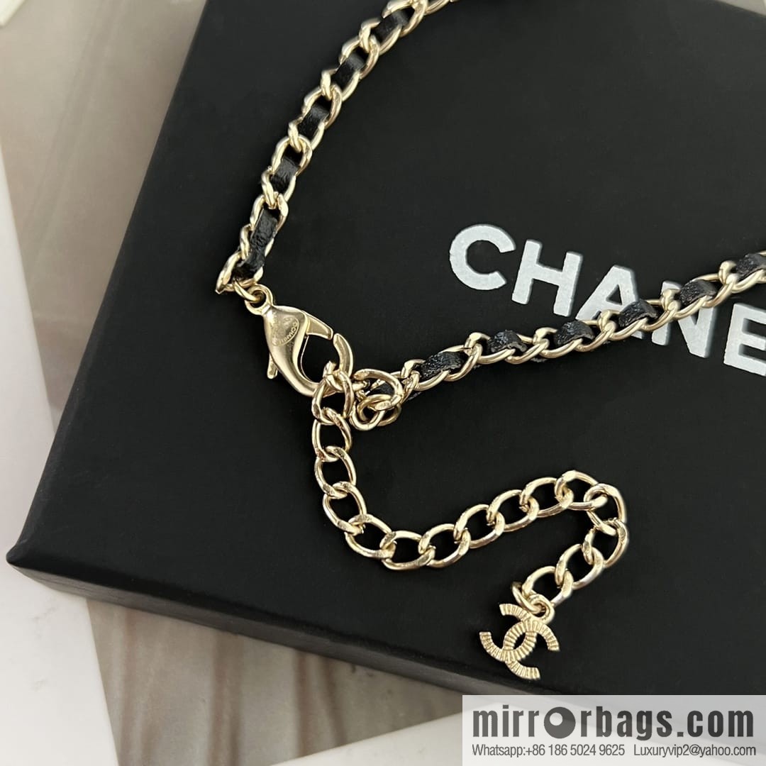 New ☑️ Chanel double c black leather rope peach heart love necklace
