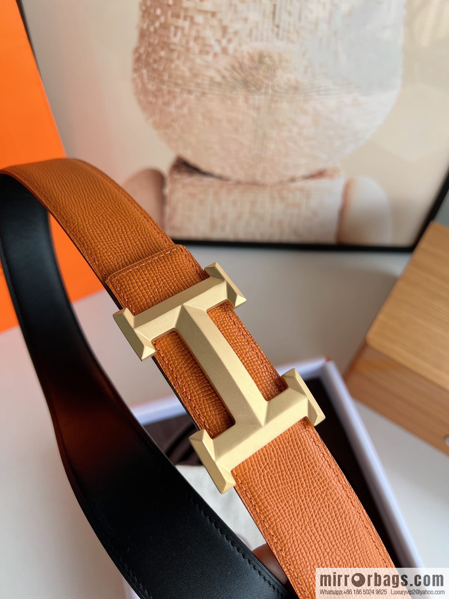HERMES Hermès with thin H rhombus metal buckle men's 3.8cm waist belt
