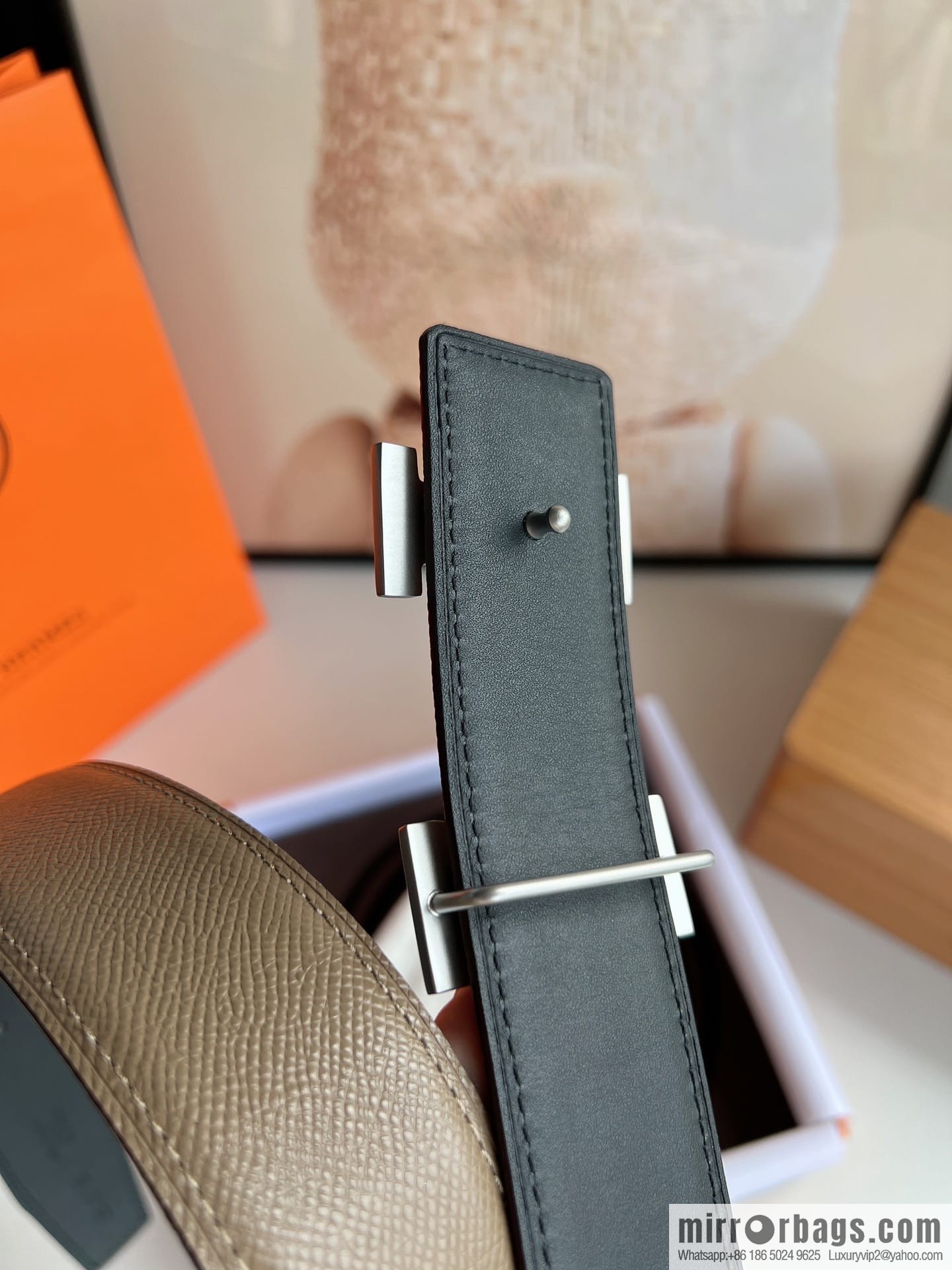 HERMES Hermès with thin H rhombus metal buckle men's 3.8cm waist belt