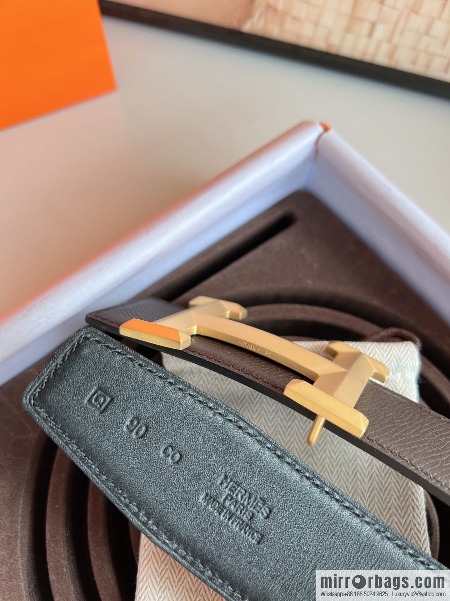 HERMES Hermès with thin H rhombus metal buckle men's 3.8cm waist belt