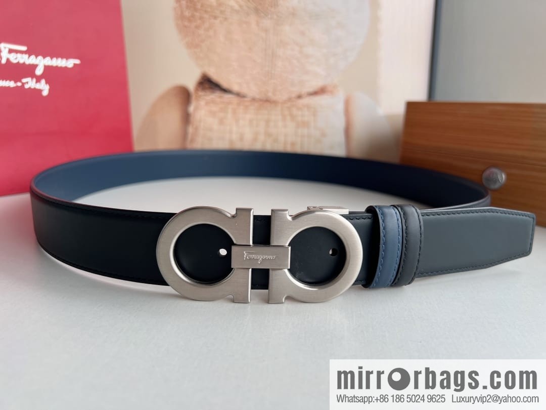 Ferragamo, exquisite figure 8 metal clasp men's 3.5cm waist belt