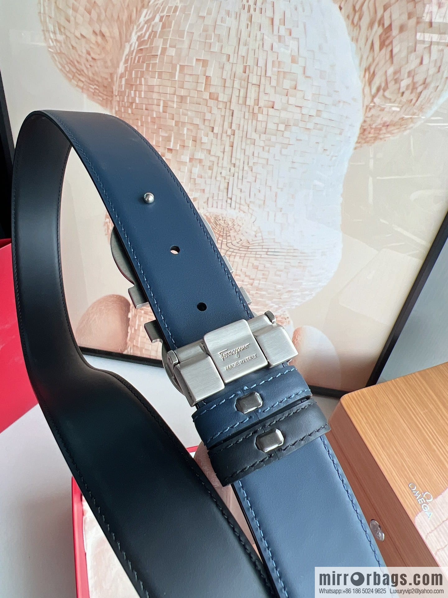 Ferragamo, exquisite figure 8 metal clasp men's 3.5cm waist belt