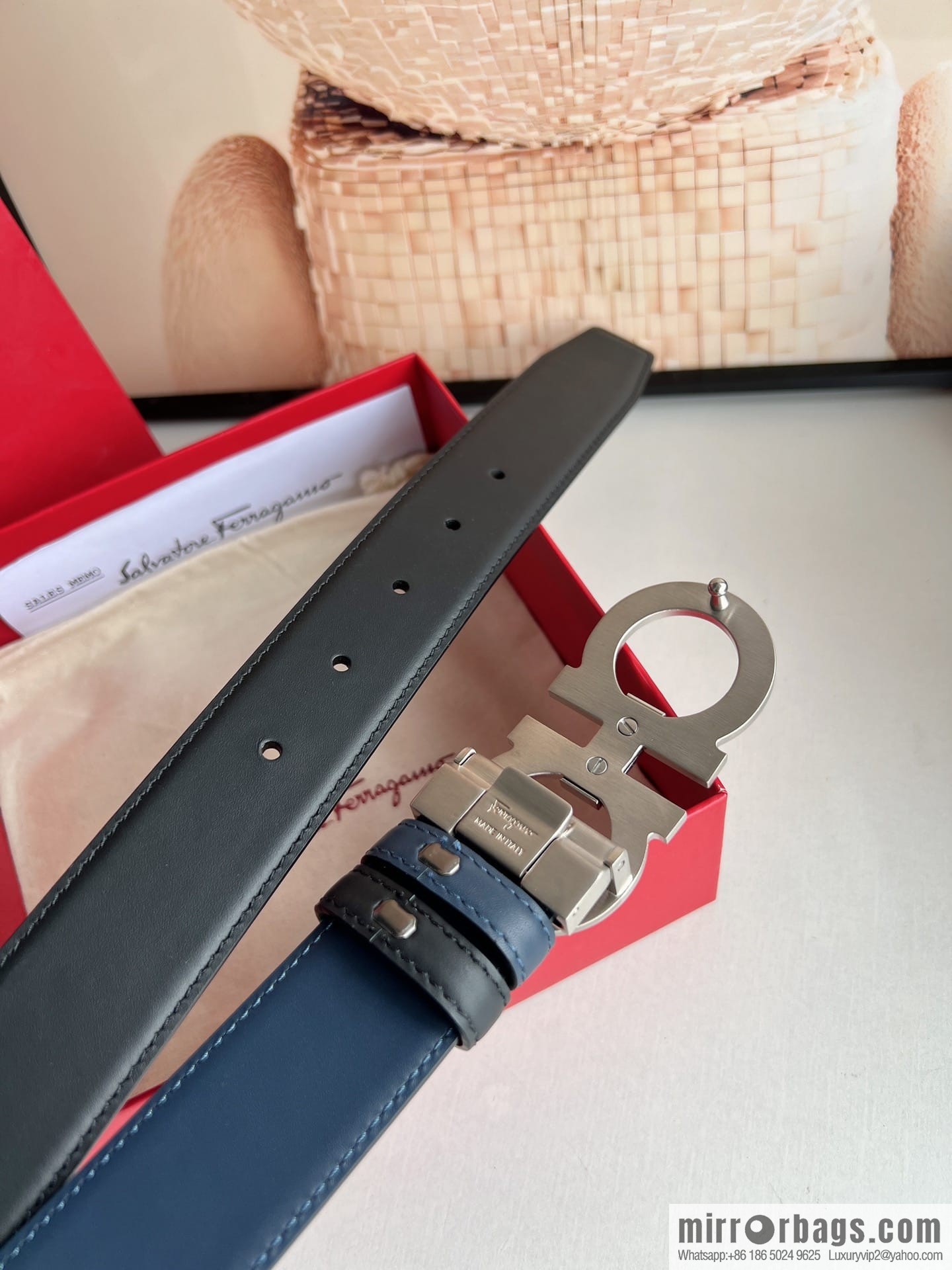 Ferragamo, exquisite figure 8 metal clasp men's 3.5cm waist belt