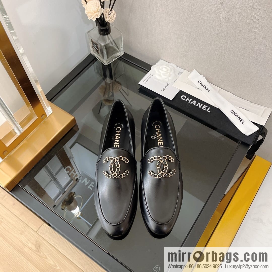 Chanell Chanel Xiaoxiang, new, leather double C buckle loafers/half slippers
