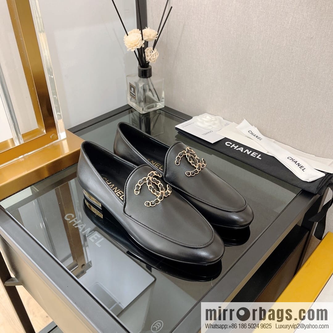 Chanell Chanel Xiaoxiang, new, leather double C buckle loafers/half slippers