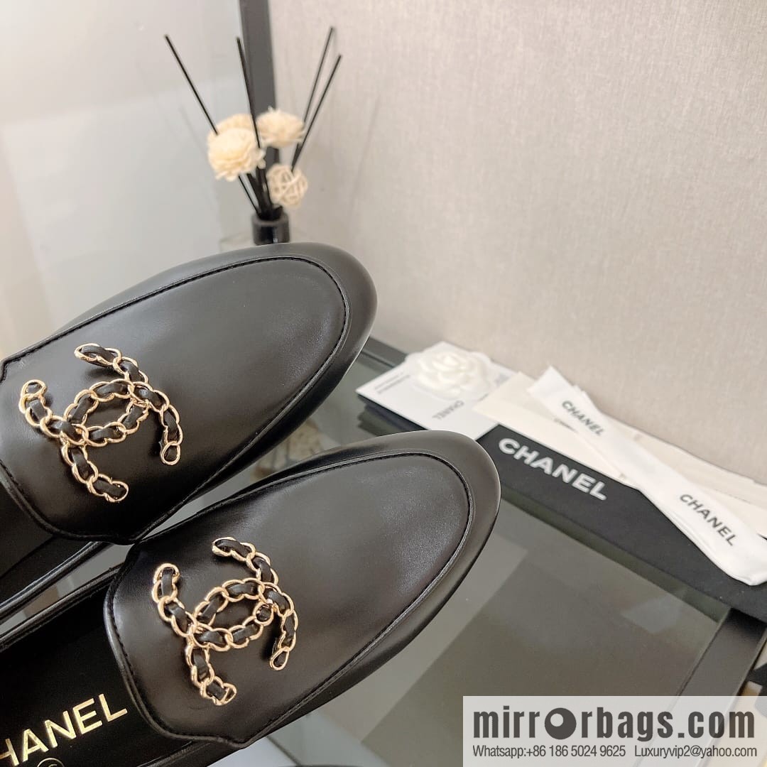 Chanell Chanel Xiaoxiang, new, leather double C buckle loafers/half slippers