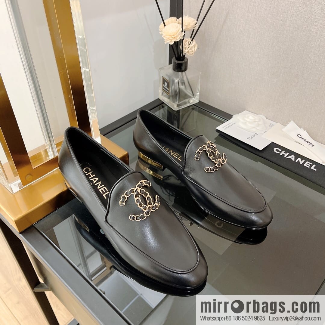 Chanell Chanel Xiaoxiang, new, leather double C buckle loafers/half slippers