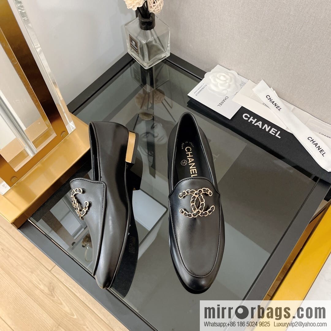 Chanell Chanel Xiaoxiang, new, leather double C buckle loafers/half slippers