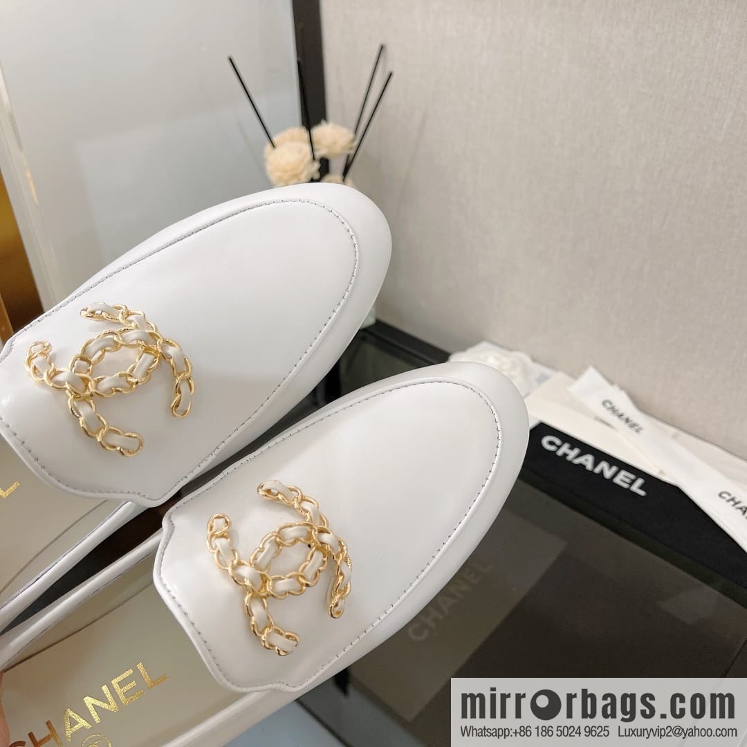Chanell Chanel Xiaoxiang, new, leather double C buckle loafers/half slippers