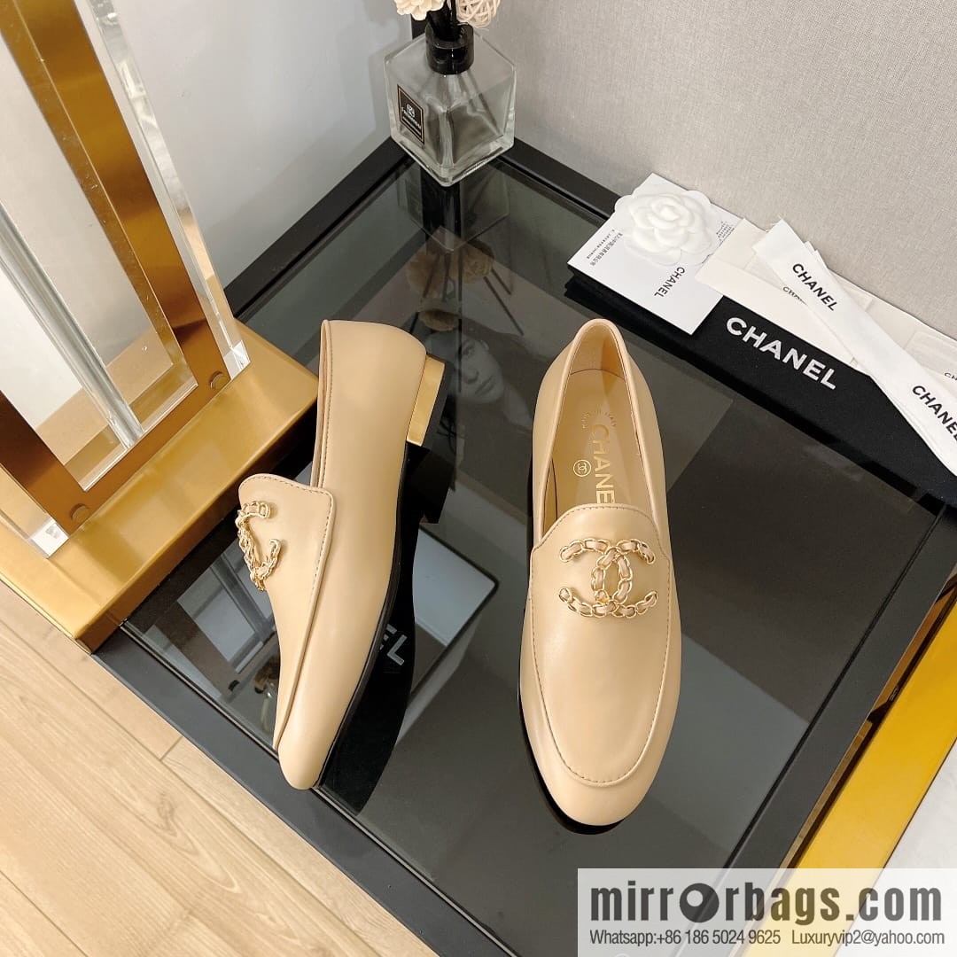 Chanell Chanel Xiaoxiang, new, leather double C buckle loafers/half slippers