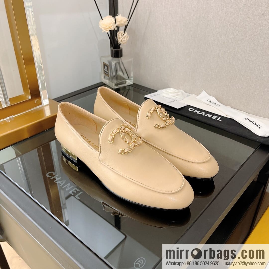 Chanell Chanel Xiaoxiang, new, leather double C buckle loafers/half slippers