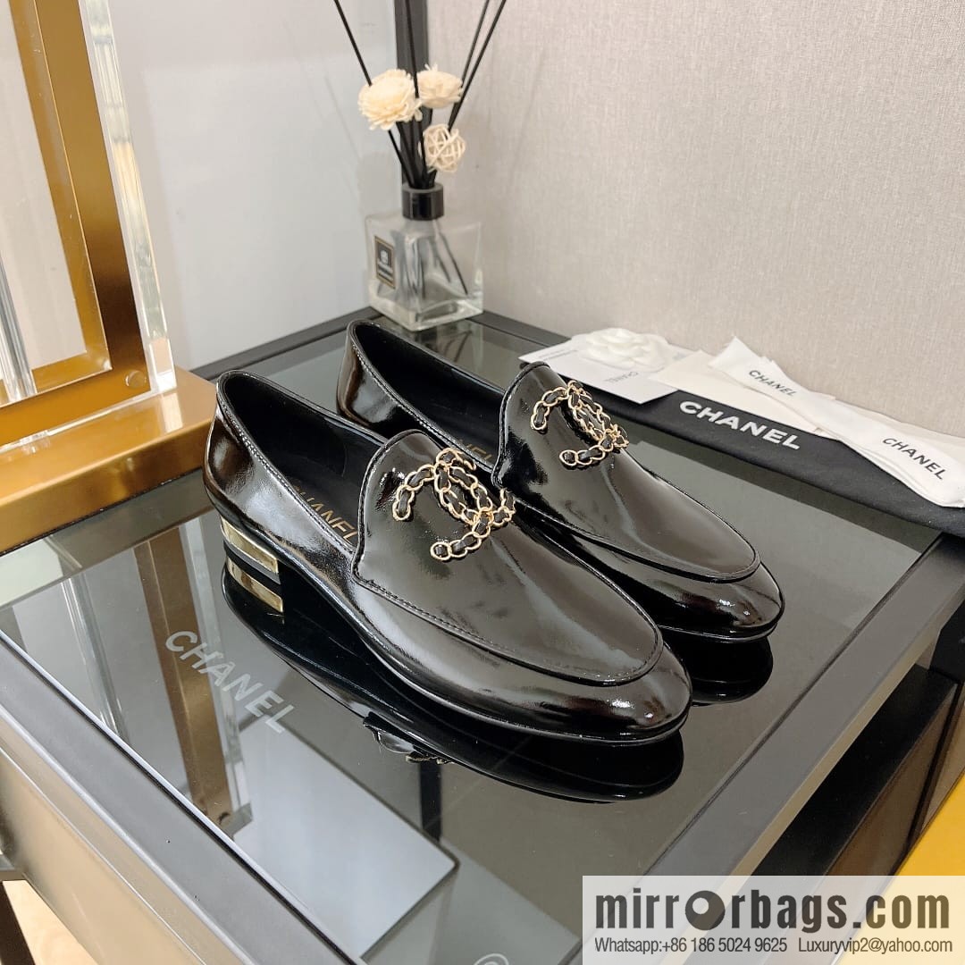 Chanell Chanel Xiaoxiang, new, leather double C buckle loafers/half slippers
