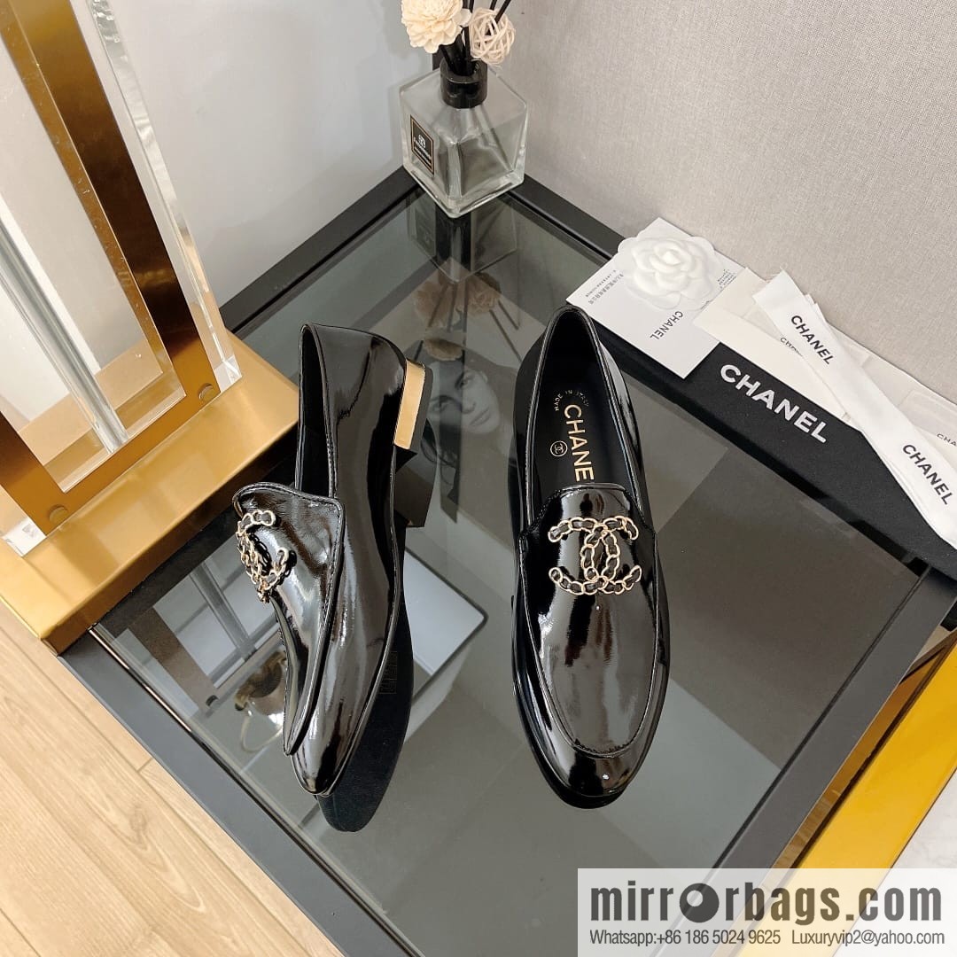 Chanell Chanel Xiaoxiang, new, leather double C buckle loafers/half slippers