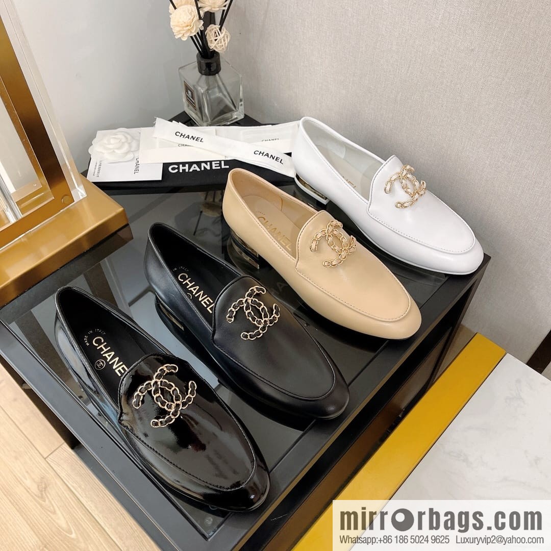 Chanell Chanel Xiaoxiang, new, leather double C buckle loafers/half slippers