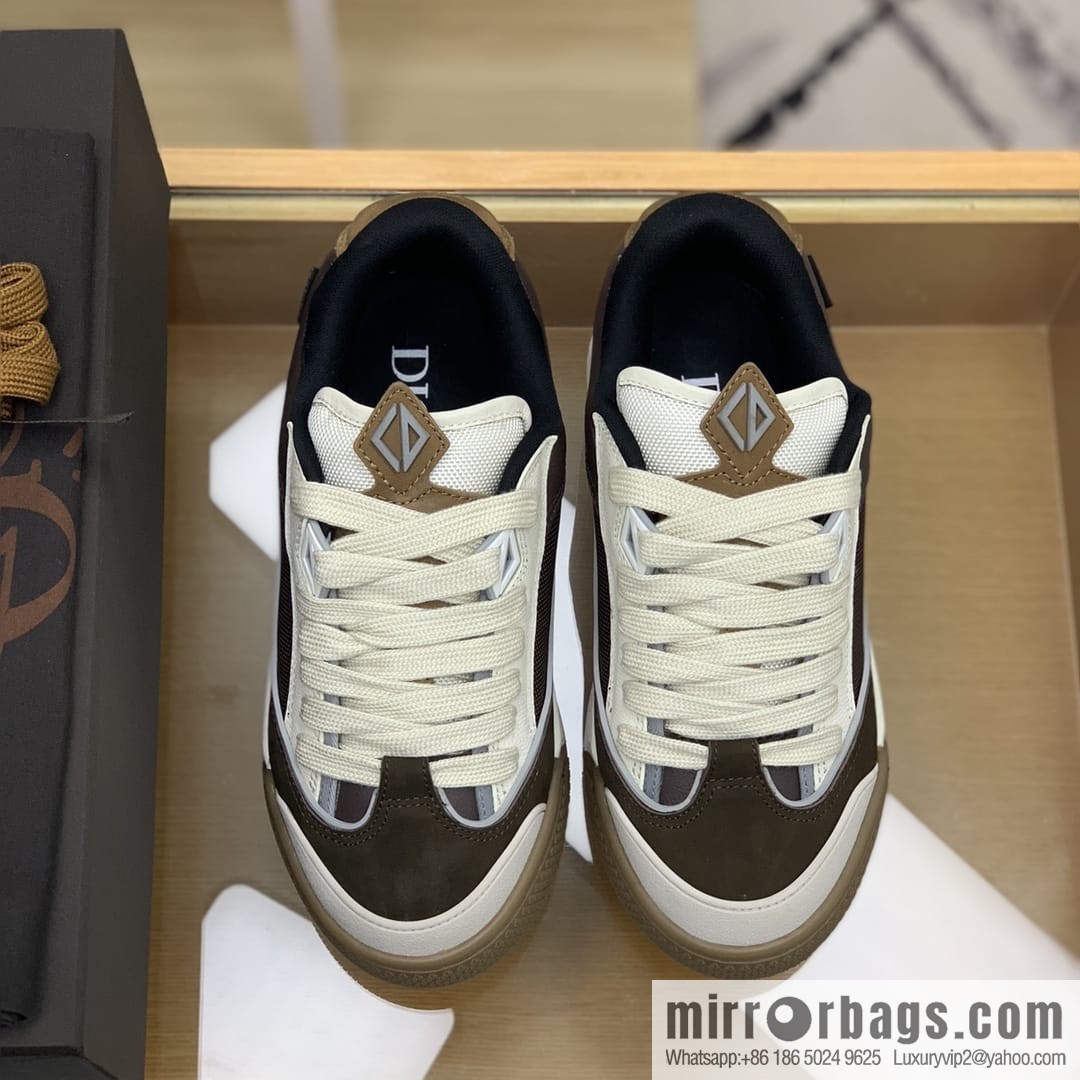 Dior grained calf leather with breathable mesh men's casual retro sneakers