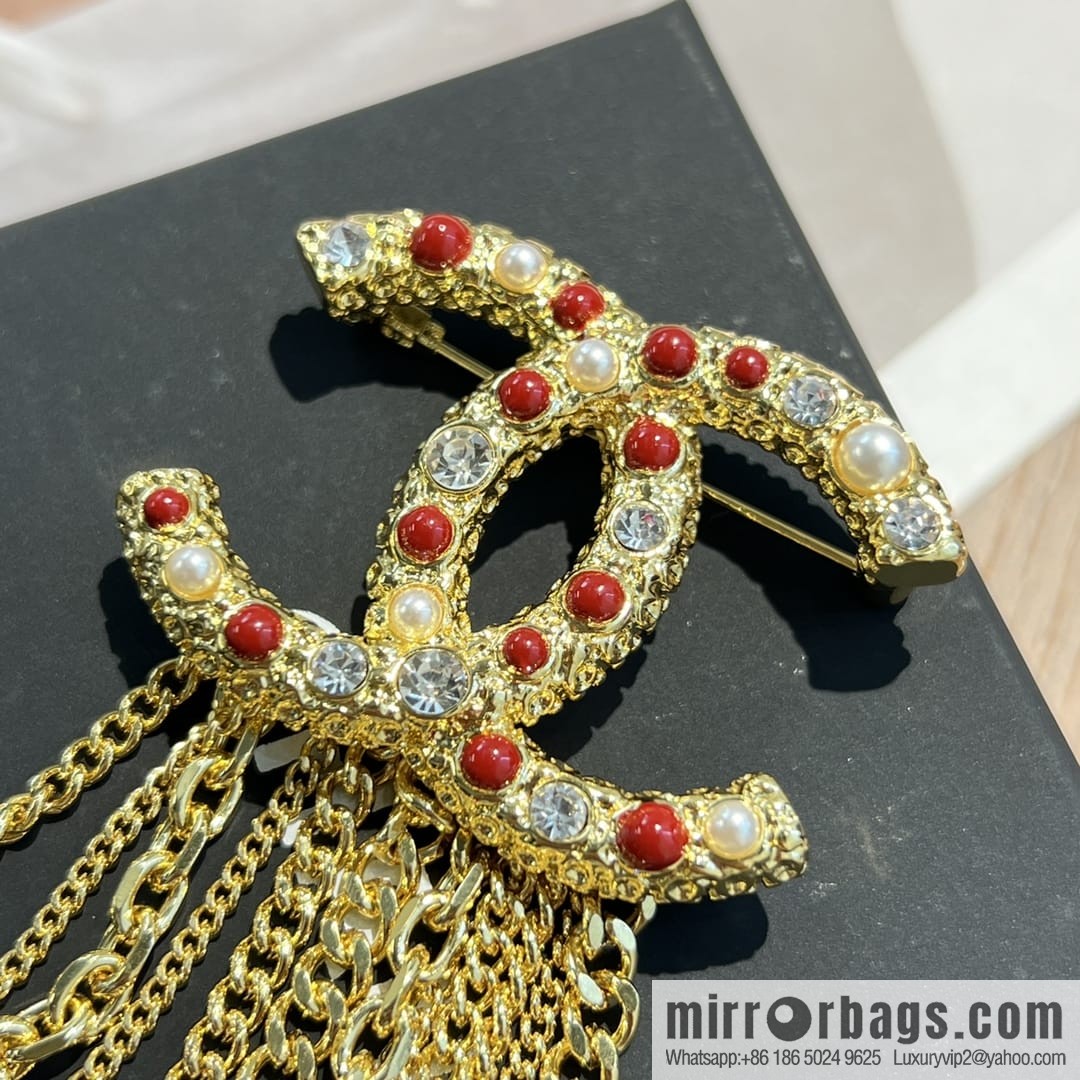 New ☑️ Chanel double c red pearl fringed brooch