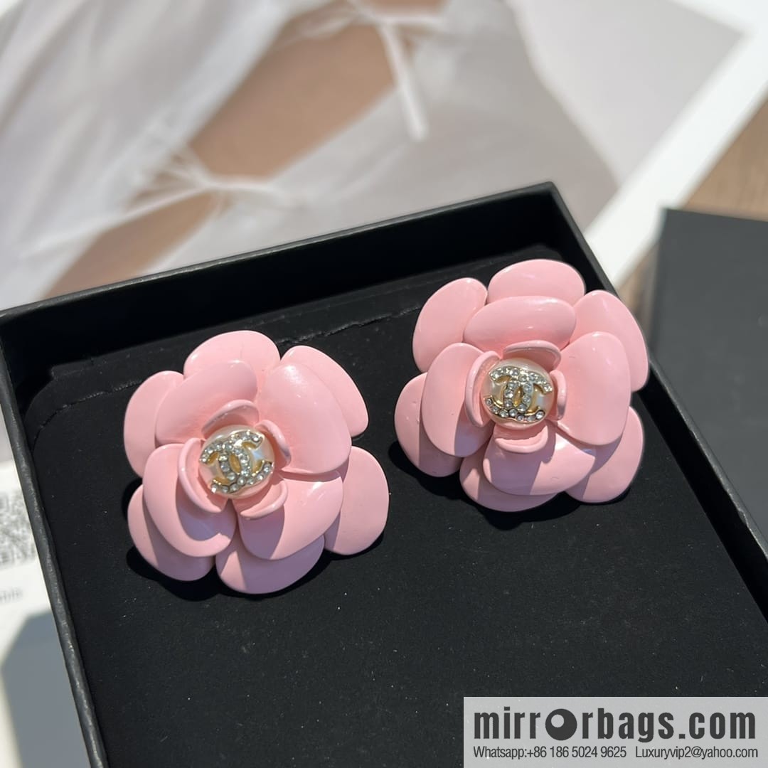New ☑️ Chanel c1 double c pink camellia stud earrings