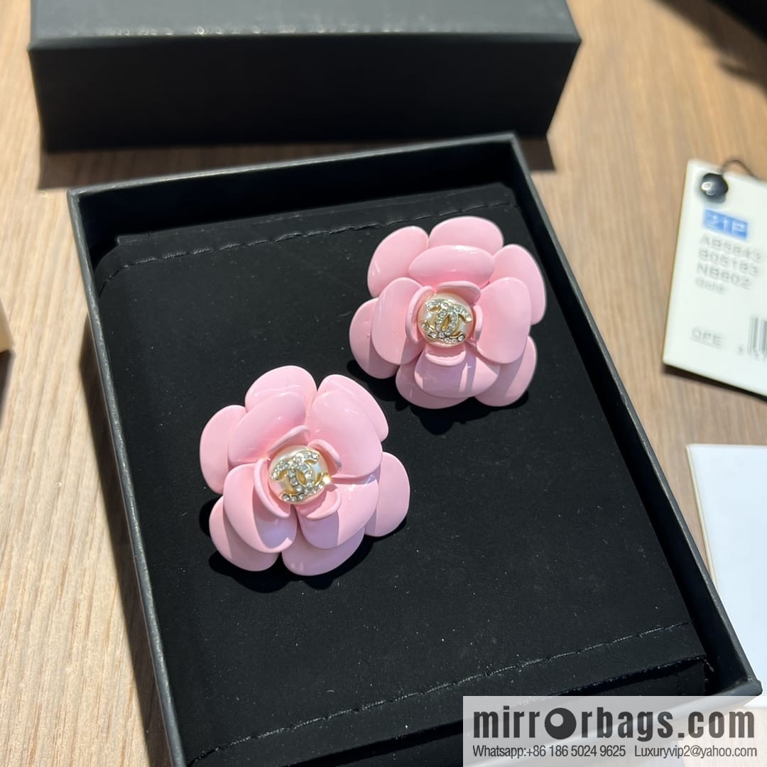 New ☑️ Chanel c1 double c pink camellia stud earrings