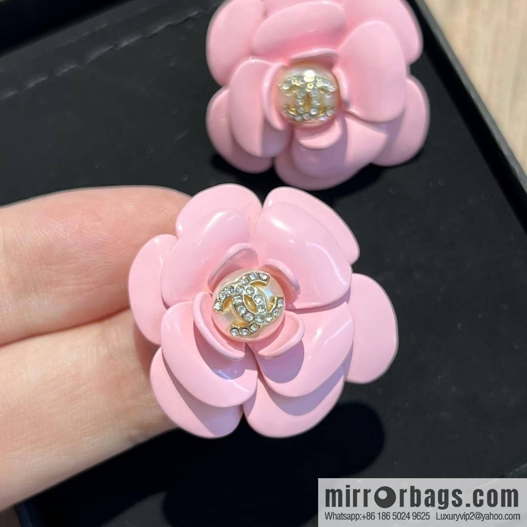 New ☑️ Chanel c1 double c pink camellia stud earrings
