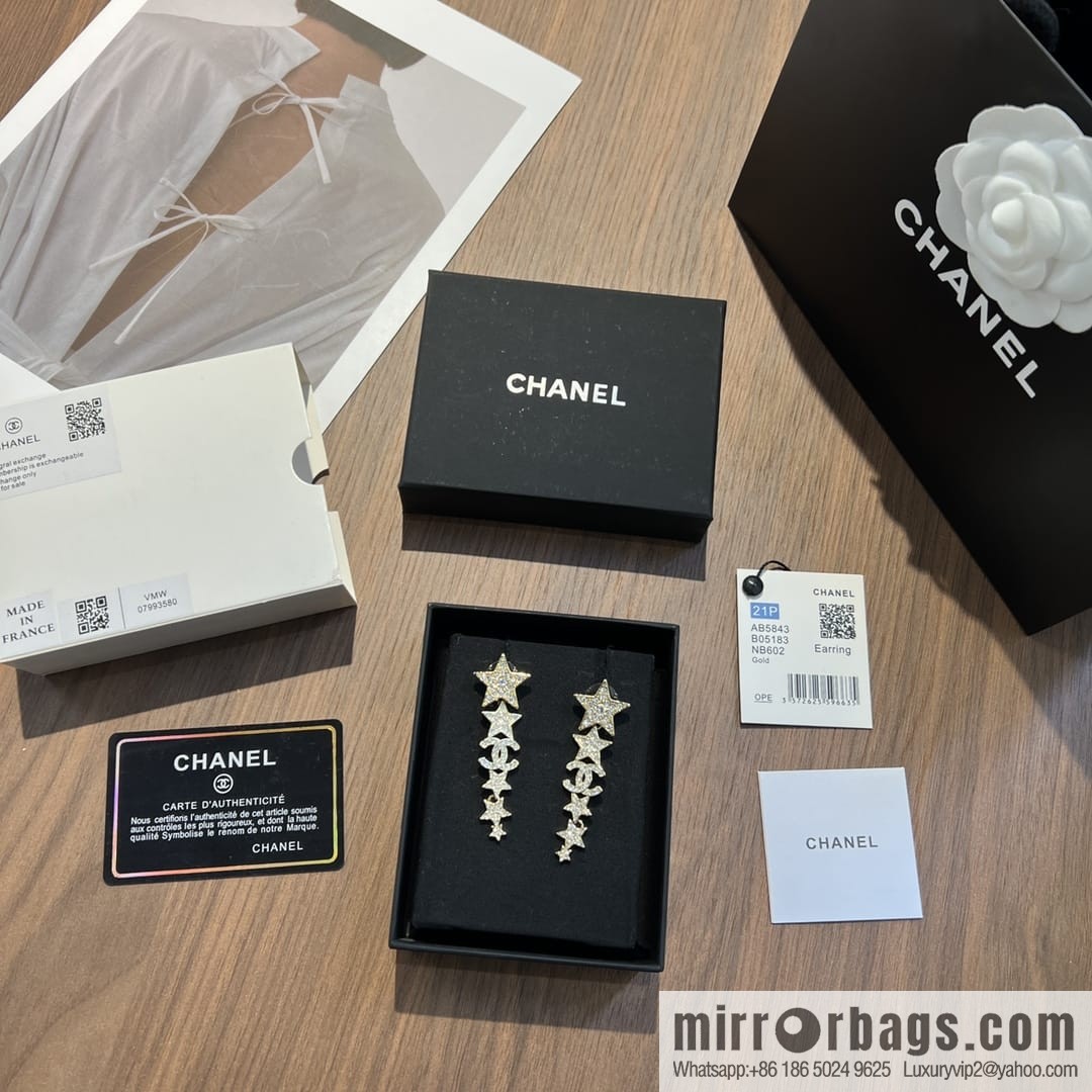 New ☑️ Chanel double c gold pentagram ⭐ stars, stud earrings