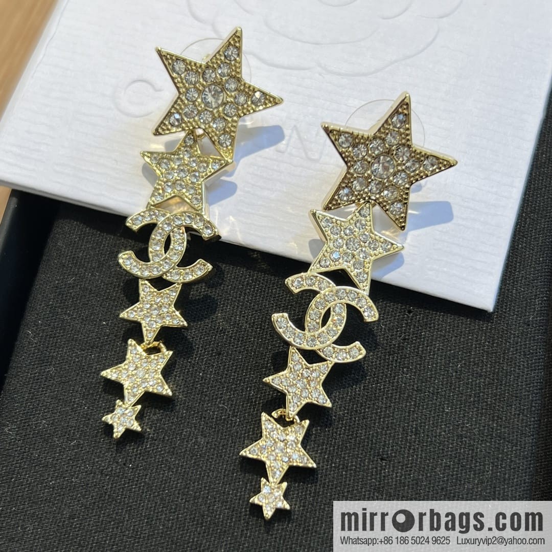 New ☑️ Chanel double c gold pentagram ⭐ stars, stud earrings